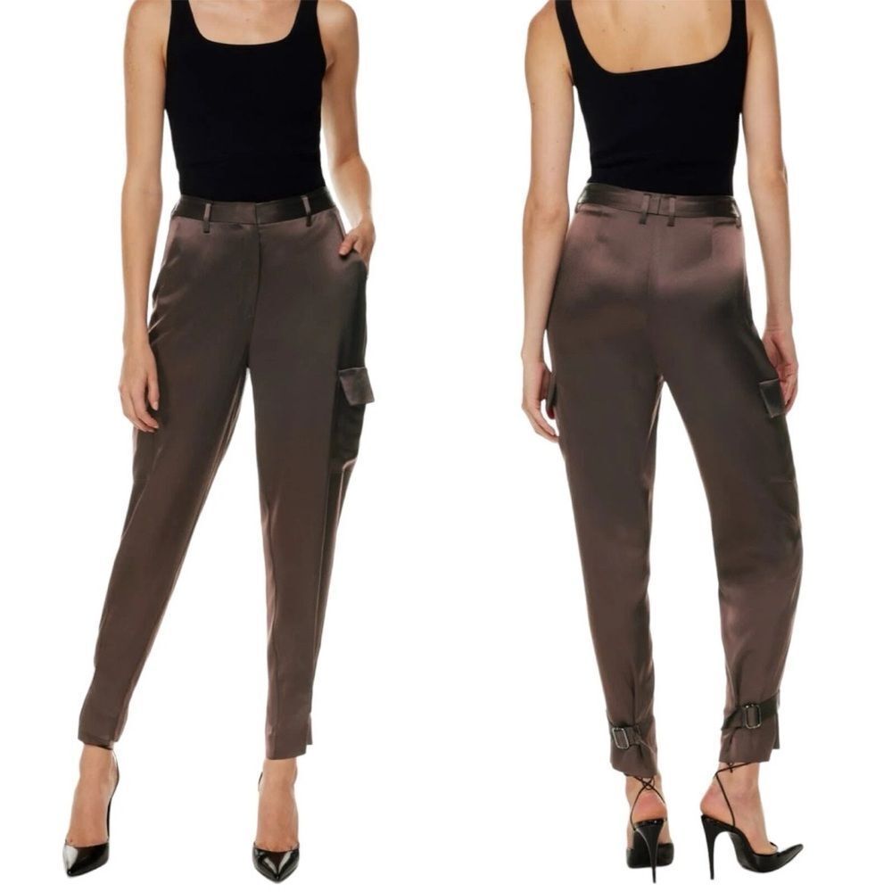 Babaton Satin Cargo Tapered Jogger Pants in Brown 00